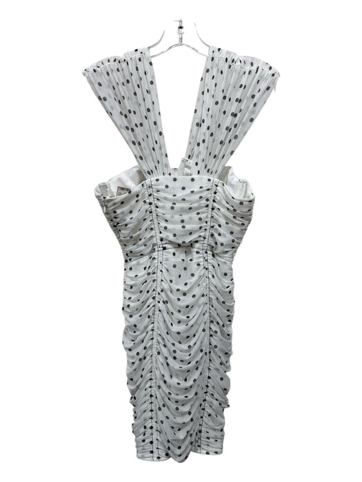 Self-Portrait Size Small White & Black Sleeveless Polka Dot Boning Ruched Dress White & Black / Small