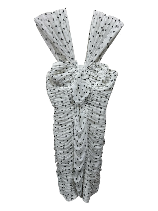 Self-Portrait Size Small White & Black Sleeveless Polka Dot Boning Ruched Dress White & Black / Small