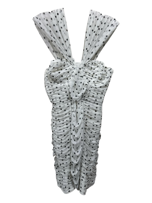Self-Portrait Size Small White & Black Sleeveless Polka Dot Boning Ruched Dress White & Black / Small