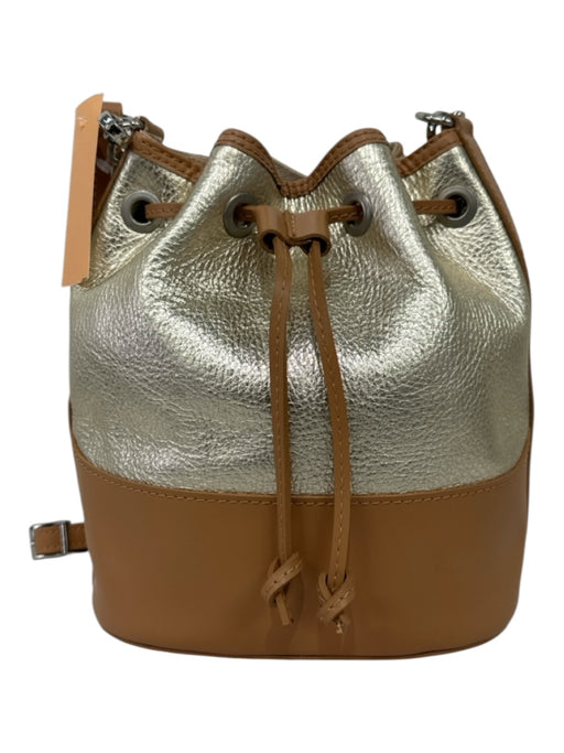 Innue Gold & Brown Leather Drawstring bucket Crossbody Strap Bag Gold & Brown / Medium
