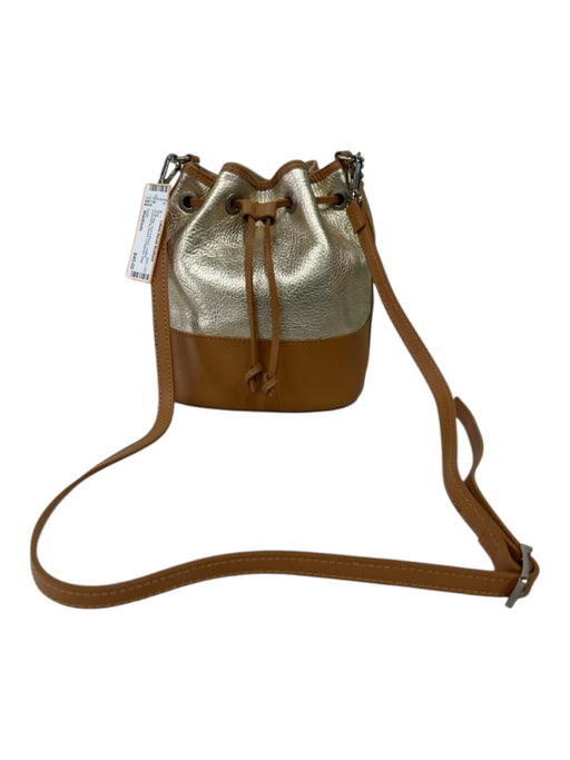 Innue Gold & Brown Leather Drawstring bucket Crossbody Strap Bag Gold & Brown / Medium