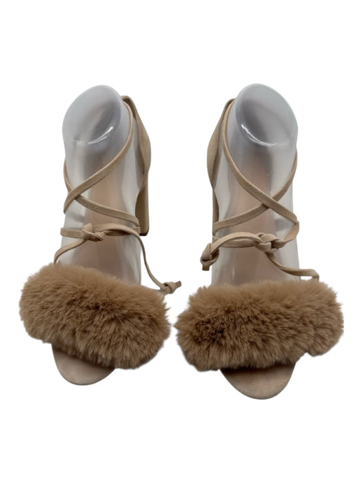 Raye Shoe Size 9 nude Faux Fur Seed Beads Open Toe Ankle Tie Pumps nude / 9