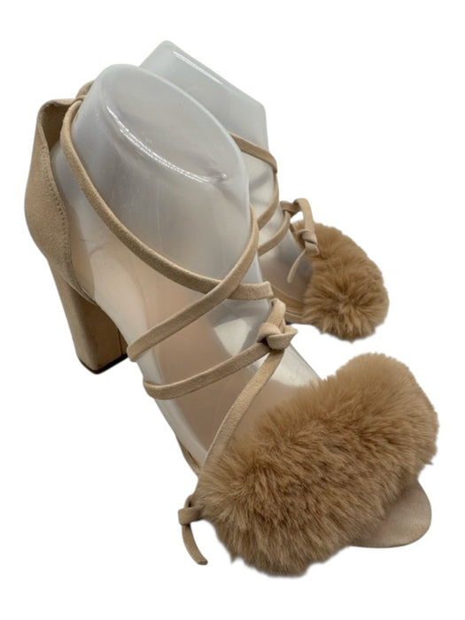 Raye Shoe Size 9 nude Faux Fur Seed Beads Open Toe Ankle Tie Pumps nude / 9