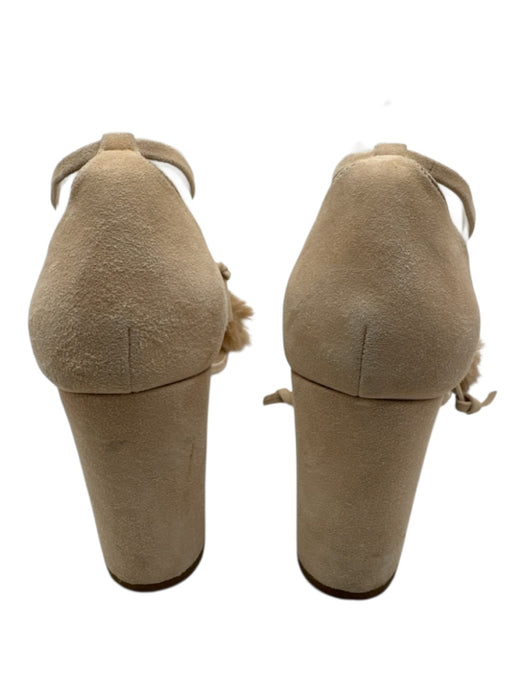 Raye Shoe Size 9 nude Faux Fur Seed Beads Open Toe Ankle Tie Pumps nude / 9