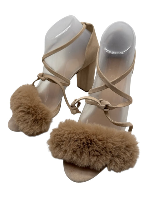 Raye Shoe Size 9 nude Faux Fur Seed Beads Open Toe Ankle Tie Pumps nude / 9