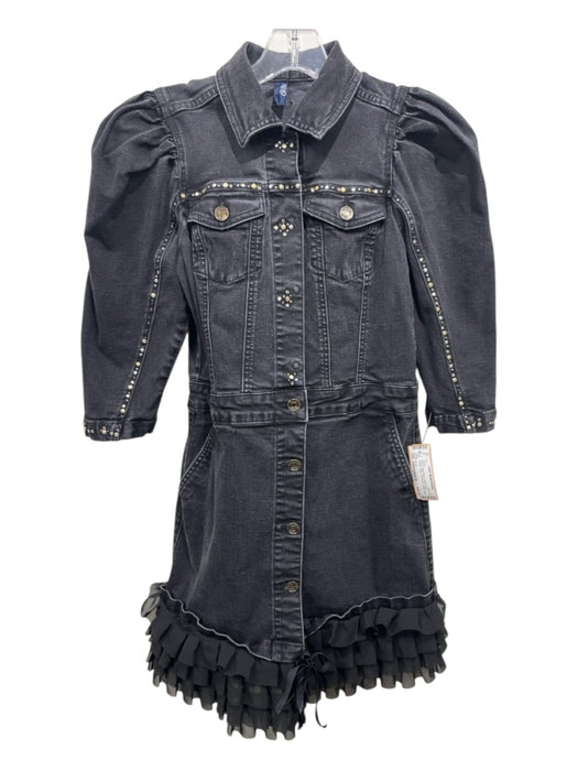 Liu Jo Size estimated M Black Cotton Denim Button Down Jewled Collar Dress Black / estimated M