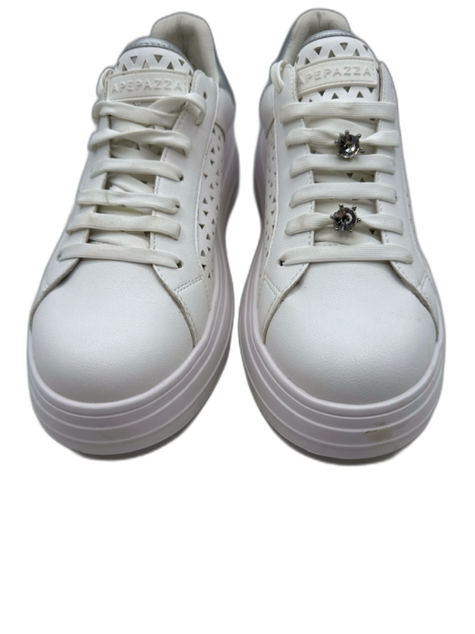 Apepazza Shoe Size 9 White & Silver Synthetic Upper Rhinestone Detail Sneakers White & Silver / 9