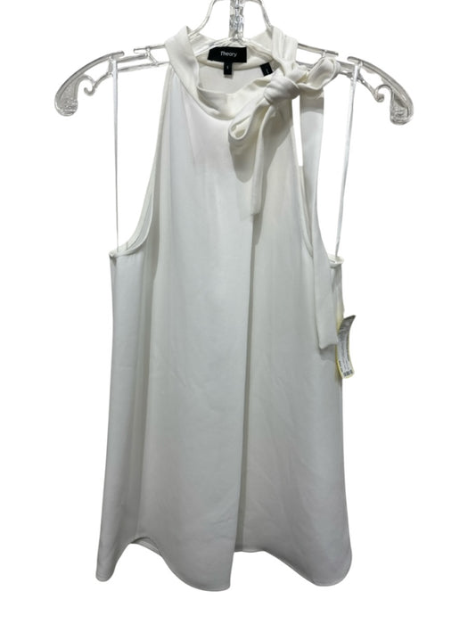 Theory Size S White Triacetate Blend Sleeveless Tie Neck Drape Detail Tank Top White / S