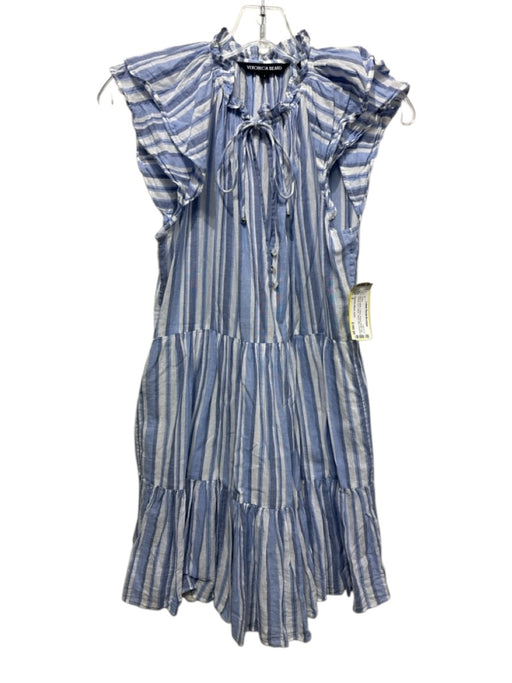 Veronica Beard Jeans Size 2 Blue & White Cotton Striped Ruffle Cap Sleeve Dress Blue & White / 2