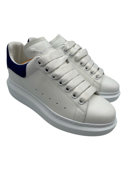 Alexander McQueen Shoe Size 37 White & Blue Leather & Suede Lace Up Sneakers White & Blue / 37