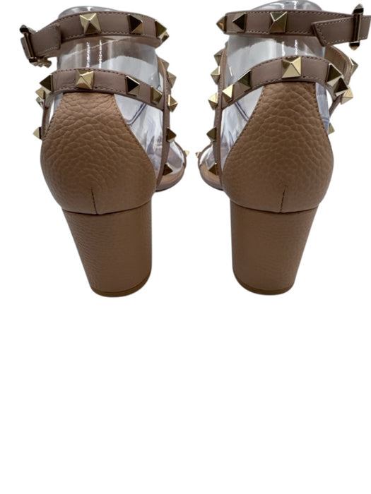 Valentino Garavani Shoe Size 38.5 Taupe Beige Leather Rockstud Sandals Taupe Beige / 38.5