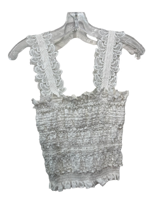 Waimari Size Medium White Polyester Sleeveless smocked Ruffle Crochet Detail Top White / Medium