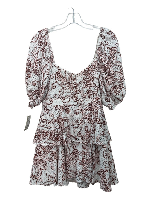 Ted Baker Size 1/S White & Brown Cotton Eyelet Floral Embroidery Surplice Dress White & Brown / 1/S