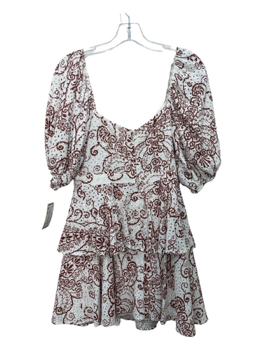 Ted Baker Size 1/S White & Brown Cotton Eyelet Floral Embroidery Surplice Dress White & Brown / 1/S