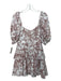 Ted Baker Size 1/S White & Brown Cotton Eyelet Floral Embroidery Surplice Dress White & Brown / 1/S