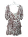 Ted Baker Size 1/S White & Brown Cotton Eyelet Floral Embroidery Surplice Dress White & Brown / 1/S