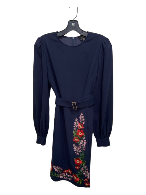 Ted Baker Size 2/M Navy & Multi Polyester Floral Embroidered Round Neck Dress Navy & Multi / 2/M