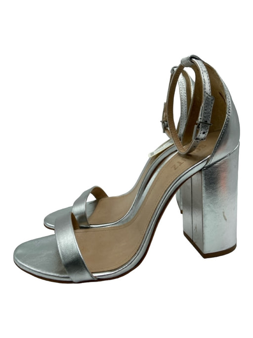 Schutz Shoe Size 10 Silver Rectangle open toe Ankle Strap Block Heel Pumps Silver / 10