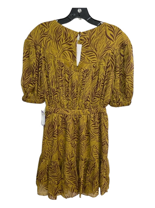 Ted Baker Size 1/S Yellow & Brown Polyester Abstract Floral Round Neck Dress Yellow & Brown / 1/S