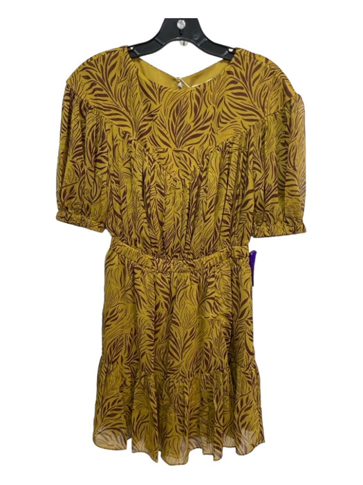 Ted Baker Size 1/S Yellow & Brown Polyester Abstract Floral Round Neck Dress Yellow & Brown / 1/S