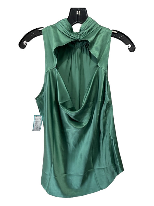 5a7 Cinq a Sept Size S Green Silk Sleeveless Mock Neck Gathered Detail Top Green / S