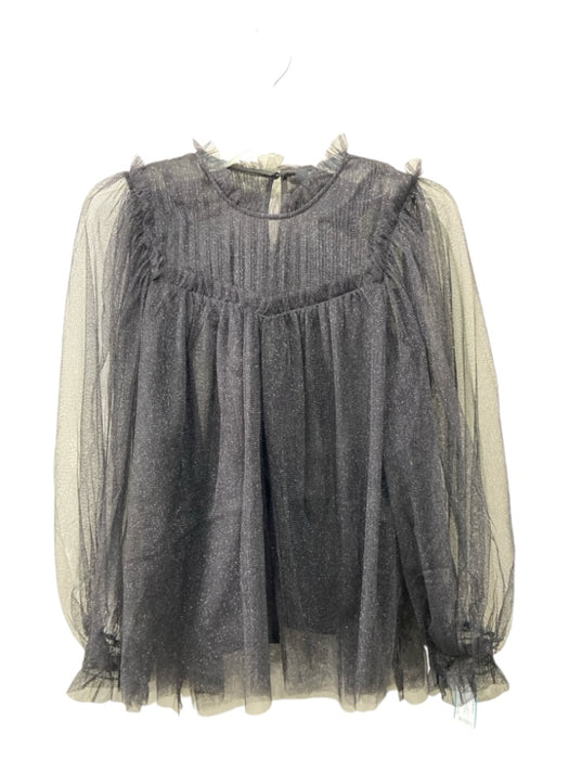 ALLSAINTS Size 4 Metallic Black Polyester Blend Mesh Long Sleeve Slip Incl Top Metallic Black / 4