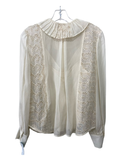 Rebecca Taylor Size 4 Cream Silk Eyelet Long Sleeve Collar Slip Incl. Top Cream / 4