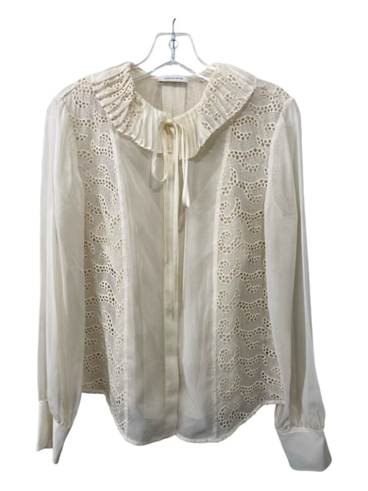 Rebecca Taylor Size 4 Cream Silk Eyelet Long Sleeve Collar Slip Incl. Top Cream / 4