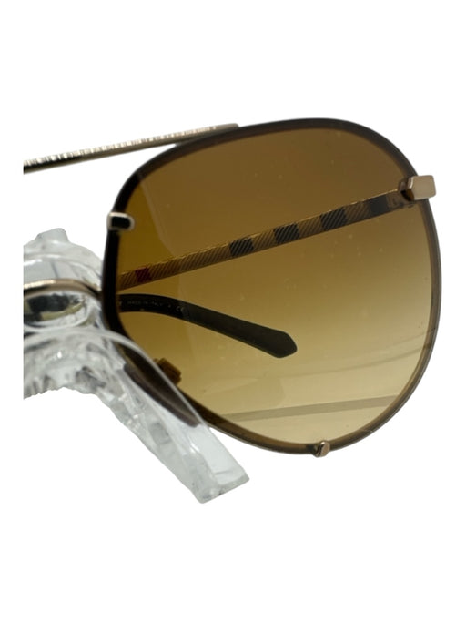 Burberry Brown & Gold Glass & Metal Rimless Aviator Sunglasses Brown & Gold