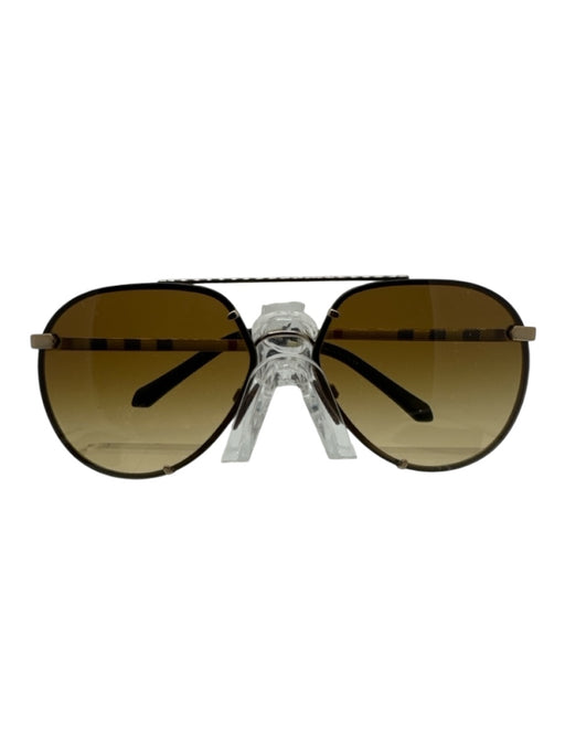 Burberry Brown & Gold Glass & Metal Rimless Aviator Sunglasses Brown & Gold