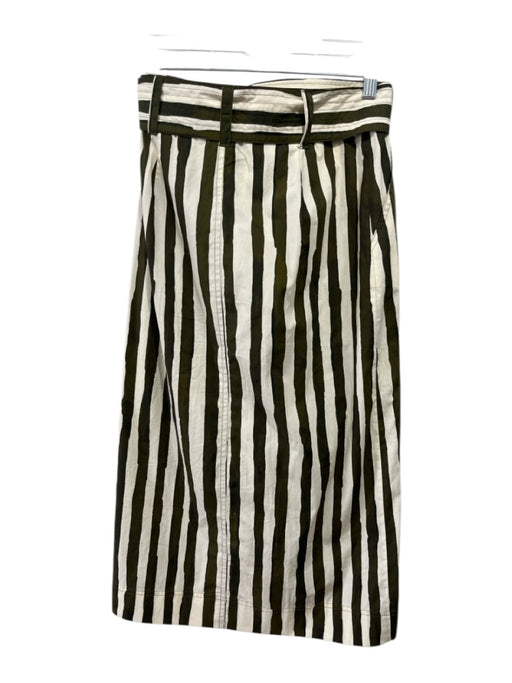 Marie Oliver Size XS Brown & Cream Cotton Striped Belted Slit Midi Skirt Brown & Cream / XS