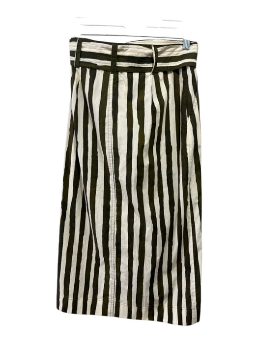 Marie Oliver Size XS Brown & Cream Cotton Striped Belted Slit Midi Skirt Brown & Cream / XS