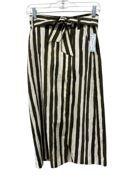 Marie Oliver Size XS Brown & Cream Cotton Striped Belted Slit Midi Skirt Brown & Cream / XS