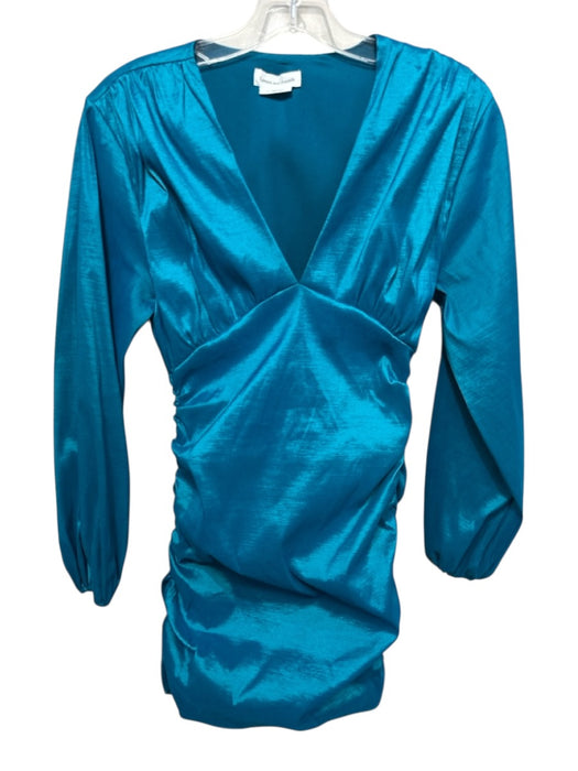 Lovers and Friends Size S Turquoise Blue Shimmer Long Sleeve V Neck Dress Turquoise Blue / S