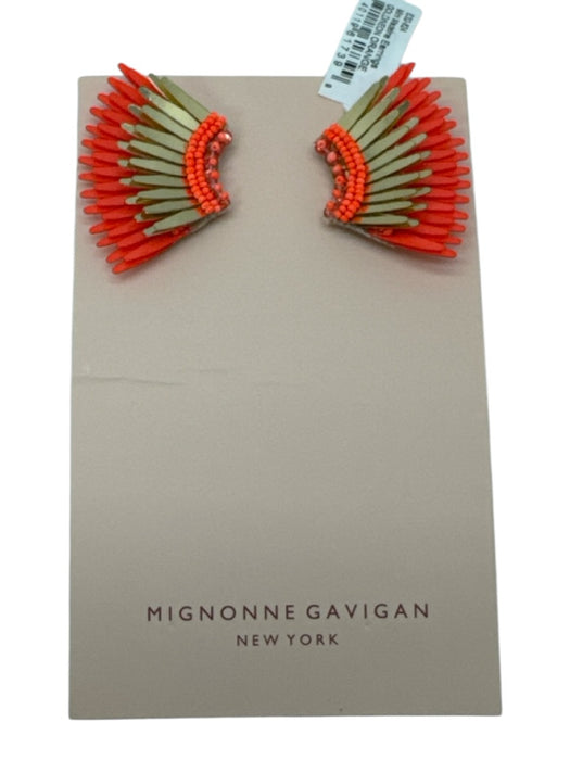 Mignonne Gavigan Orange & Gold Plastic Beaded Wing Post Back Earrings Orange & Gold