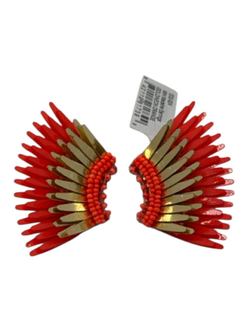 Mignonne Gavigan Orange & Gold Plastic Beaded Wing Post Back Earrings Orange & Gold