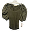 Ulla Johnson Size P Green Cotton Short Puff Sleeve Wide Neck Ribbed Top Green / P