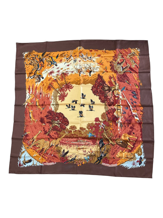 Hermes Brown, Yellow, Multi Silk Flora & Fauna Square scarf Brown, Yellow, Multi
