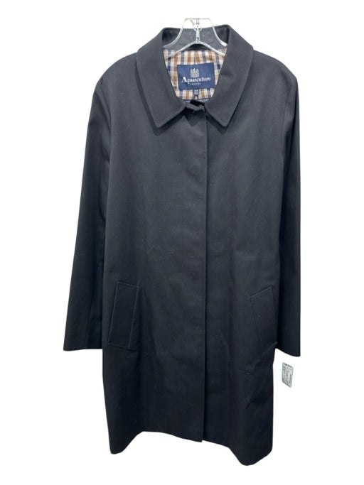 Aquascutum Size 12 Black Long Sleeve Solid Collared Trench Coat Black / 12