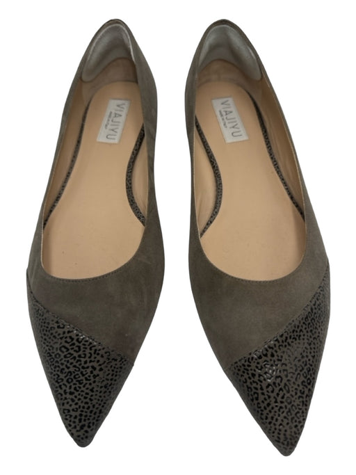 Viajiyu Shoe Size 42.5 / 12 Beige Suede Pointed Toe Cheetah Detail Flat Sneakers Beige / 42.5 / 12