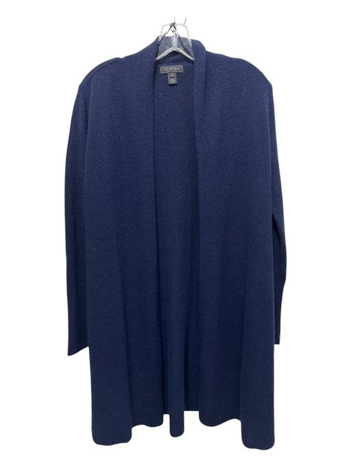 Saks Fifth Ave Size M Navy Blue Cashmere Rib Knit Ribbed Cuffs Open Front Jacket Navy Blue / M