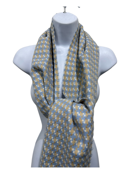 100% Cashmere Light Blue & Tan Cashmere Houndstooth Fringe Rectangle scarf Light Blue & Tan / M