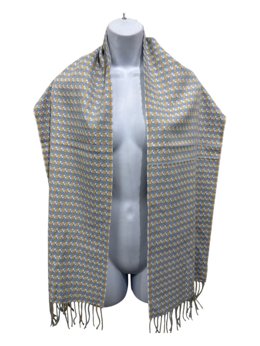 100% Cashmere Light Blue & Tan Cashmere Houndstooth Fringe Rectangle scarf Light Blue & Tan / M