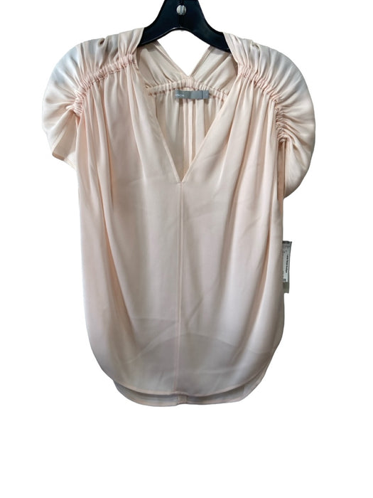 Vince Size Small Light Pink Silk Cap Sleeve Drawstring Shoulders V Neck Top Light Pink / Small