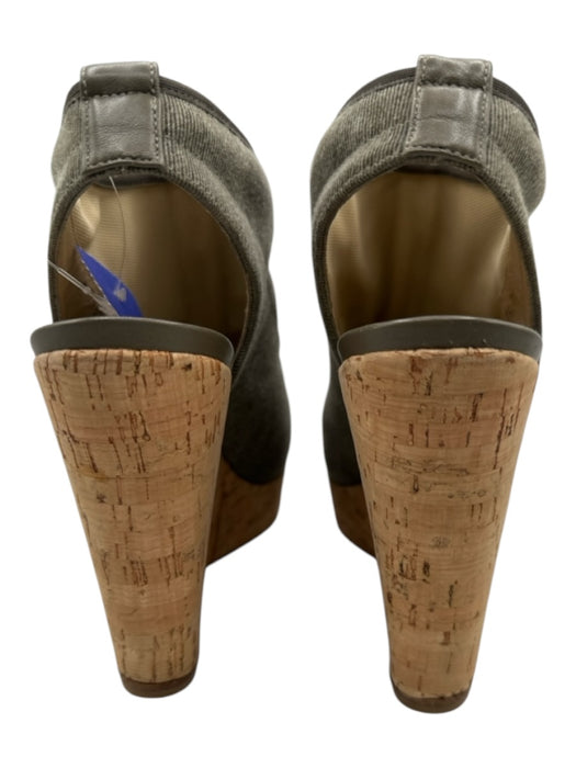 Stuart Weitzman Shoe Size 7.5 Gray Green Canvas Peep Toe Slingback Wedges Gray Green / 7.5