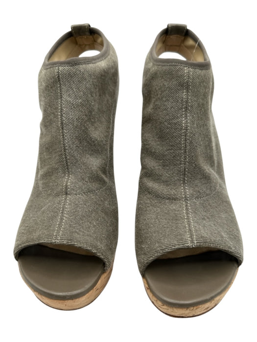 Stuart Weitzman Shoe Size 7.5 Gray Green Canvas Peep Toe Slingback Wedges Gray Green / 7.5