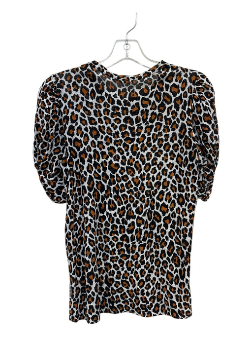 A.L.C. Size XS Brown, Black, White Cotton Short Puff Sleeve Leopard Top Brown, Black, White / XS