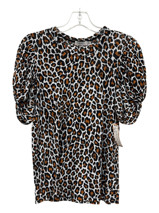 A.L.C. Size XS Brown, Black, White Cotton Short Puff Sleeve Leopard Top Brown, Black, White / XS