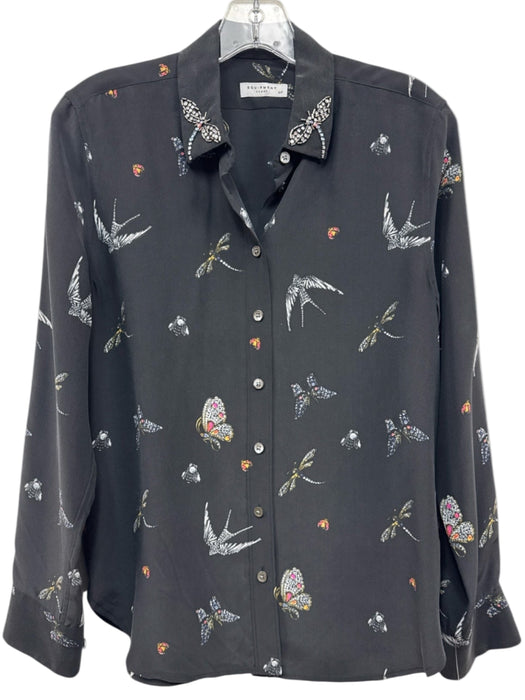 Equipment Size Small Black & Multi Silk Long Sleeve Bug Print Button Front Top Black & Multi / Small
