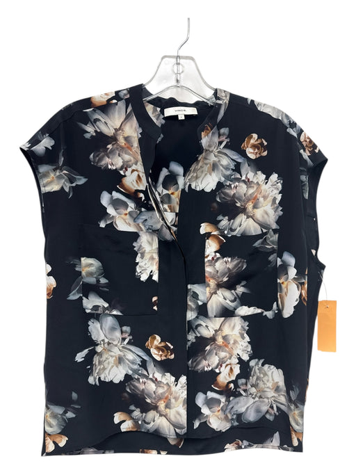 Vince Size Small Black, White, Brown Silk Short Sleeve Floral Pant Set Black, White, Brown / Small